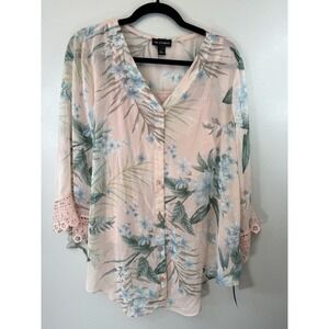 NWT  IN STUDIO Blush Floral Button Up W/crochet‎ Cuffs Size XL